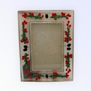 BIG SKY CARVERS 4X6 FRAME GLASS CHRISTMAS HOLLY AND‎ PINE CONES